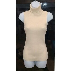 White House Black Market Off White Ribbed Knit Sleeveless Turtleneck Sz S - NEW